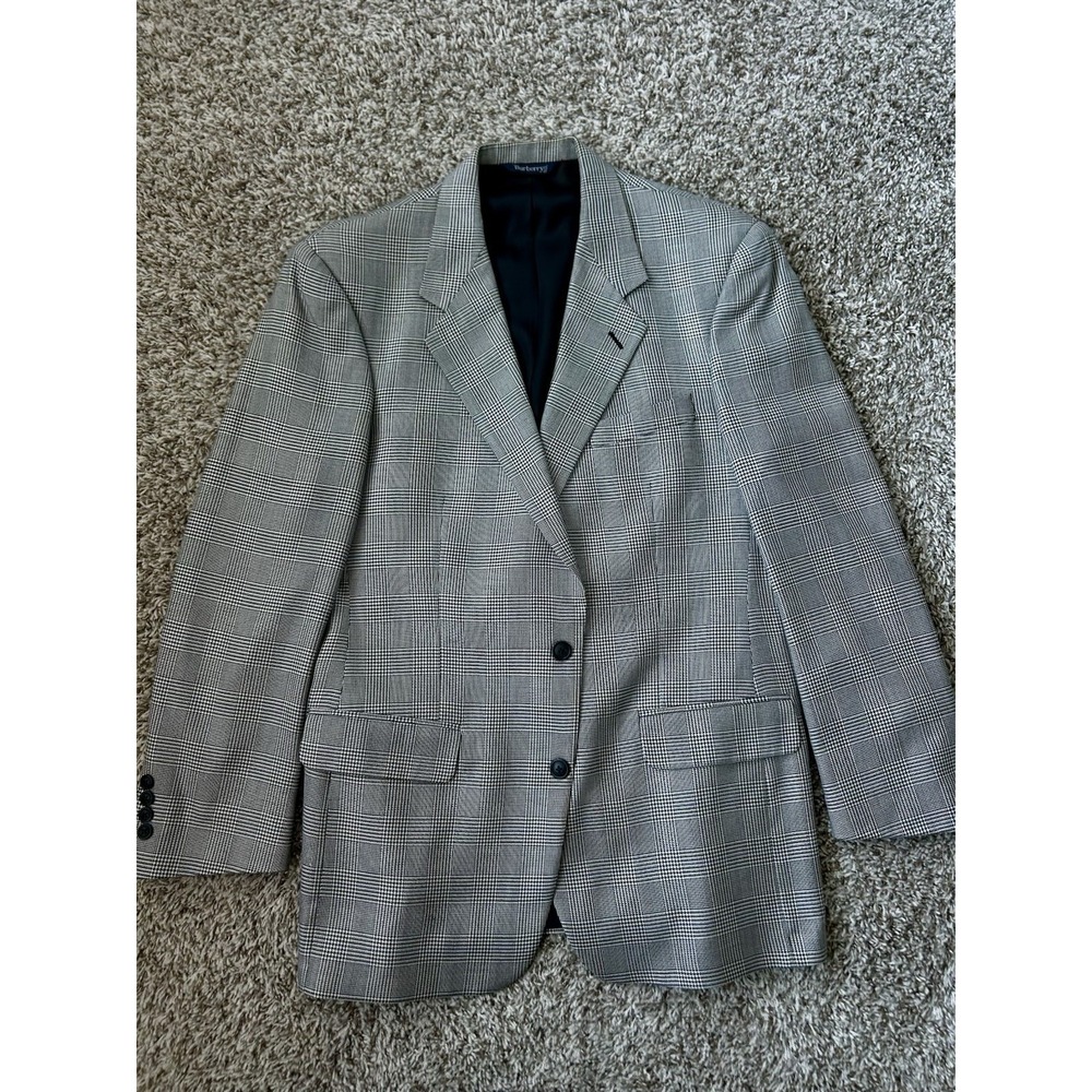 Vintage Burberry Sport Coat Blazer Mens Wool Houndstooth Plaid USA Missing Size*